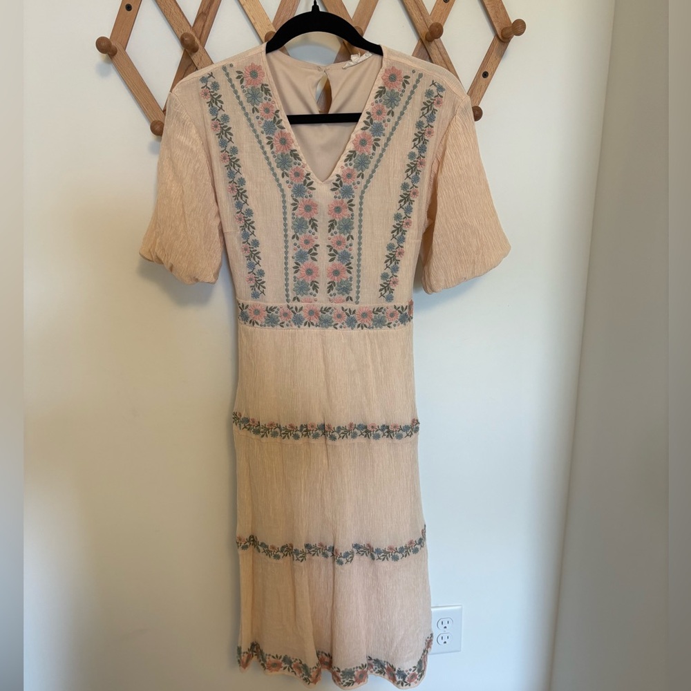 Pink Floral Midi Dress with Tie in the Back